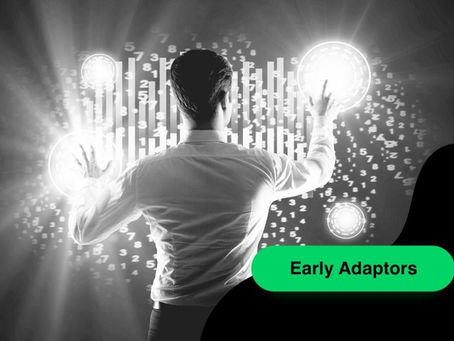 Person interacting with digital interface, early adaptors concept.