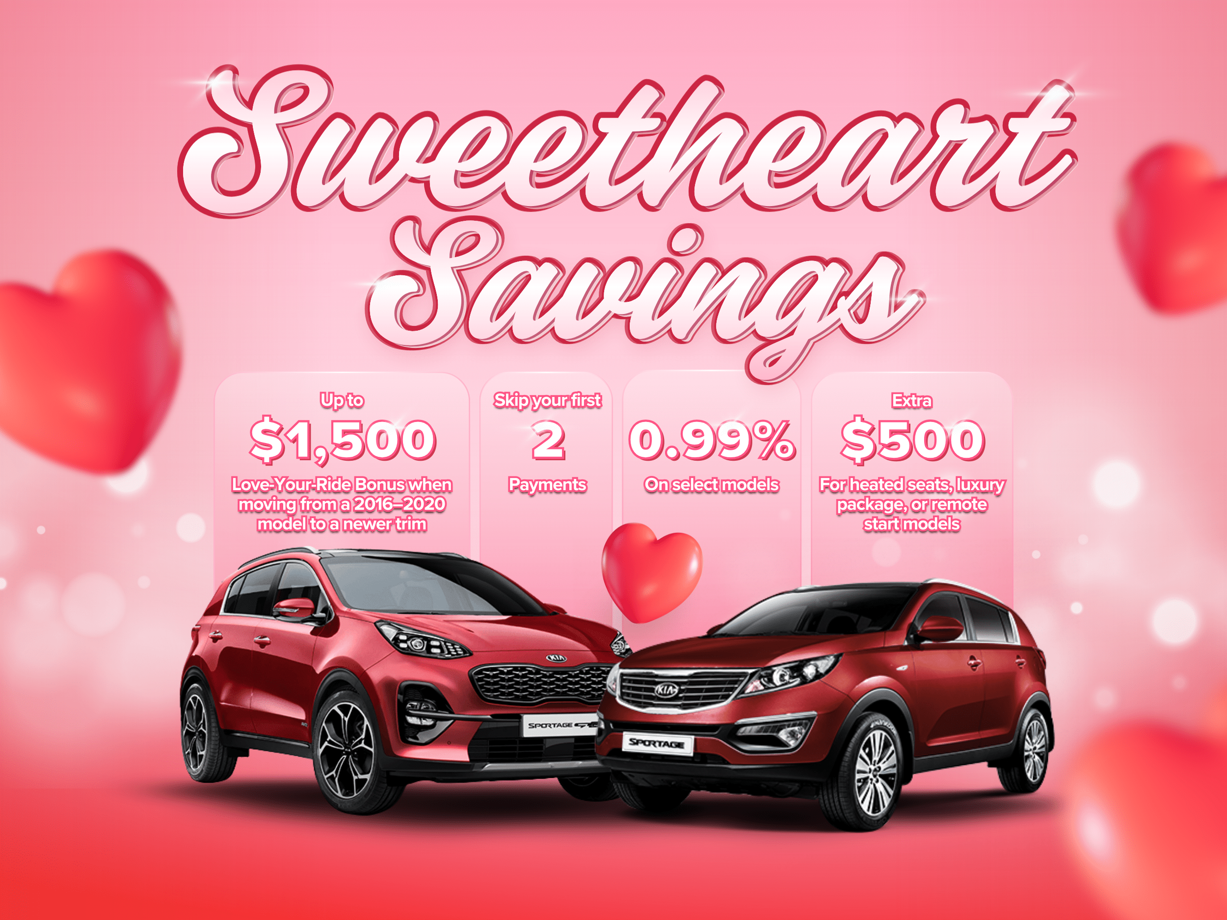 Sweetheart Savings car promo with discounts and offers.