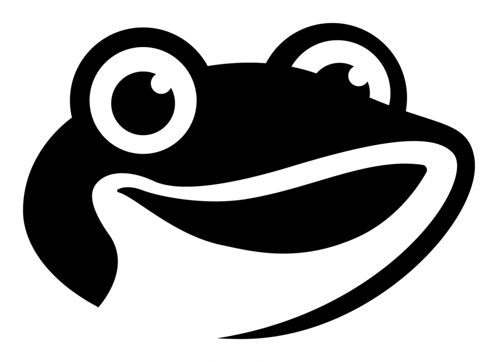 Black and white cartoon frog illustration